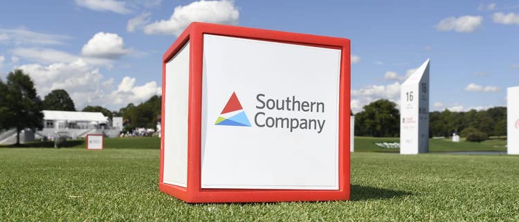 ATLANTA, GA - AUGUST 22: Southern Company tee marker during the first round of the TOUR Championship at East Lake Golf Club on August 22, 2019, in Atlanta, Georgia. (Photo by Stan Badz/PGA TOUR)